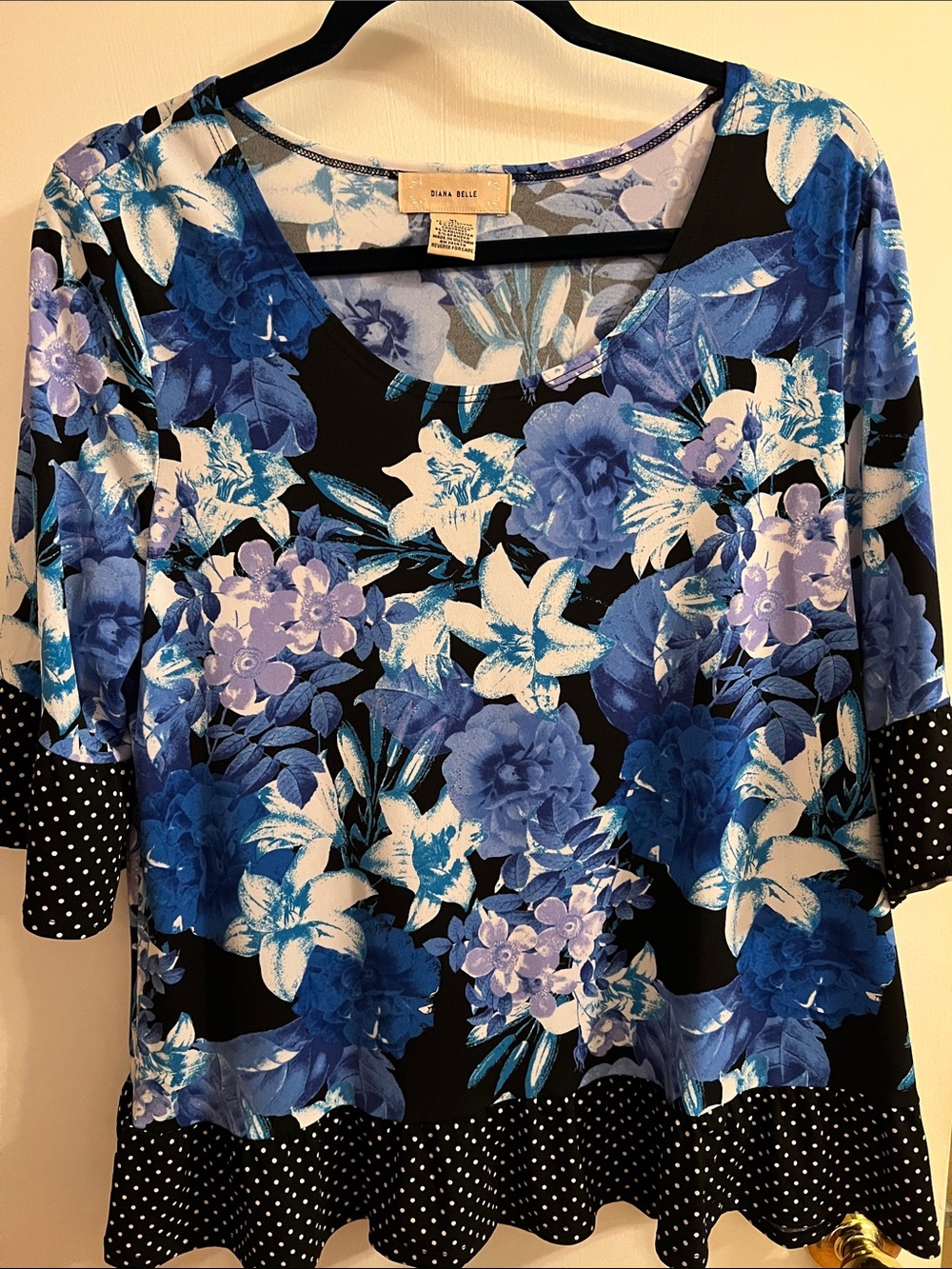 Diana Belle Blue Floral Scoop Neck Women's Top